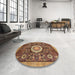 Round Machine Washable Abstract Saffron Red Rug in a Office, wshabs2345