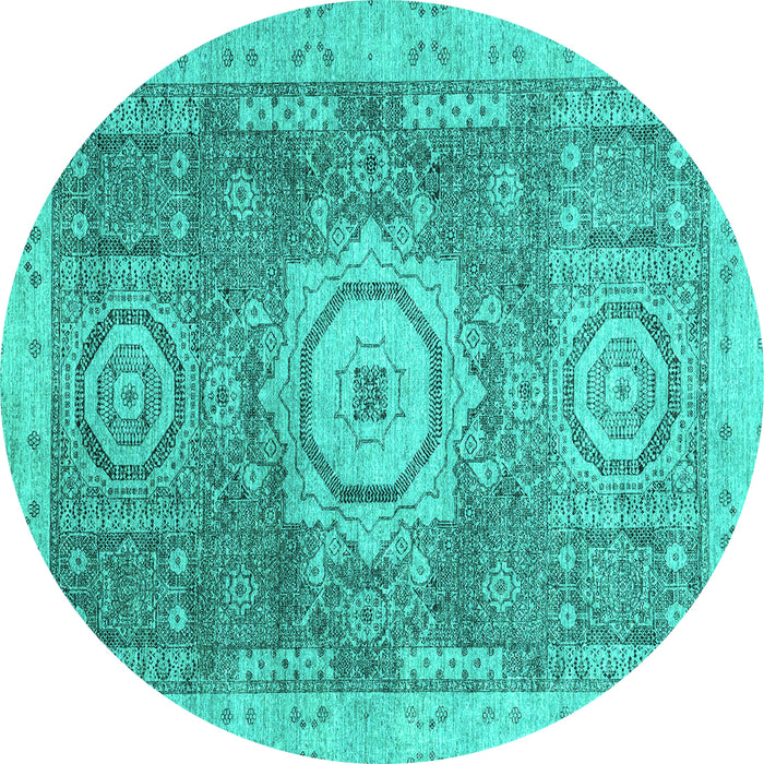 Round Machine Washable Abstract Turquoise Modern Area Rugs, wshabs2346turq