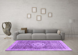Machine Washable Abstract Purple Modern Area Rugs in a Living Room, wshabs2346pur