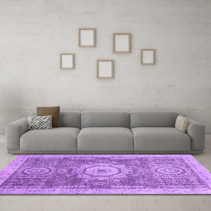 Machine Washable Abstract Purple Modern Area Rugs in a Living Room, wshabs2346pur