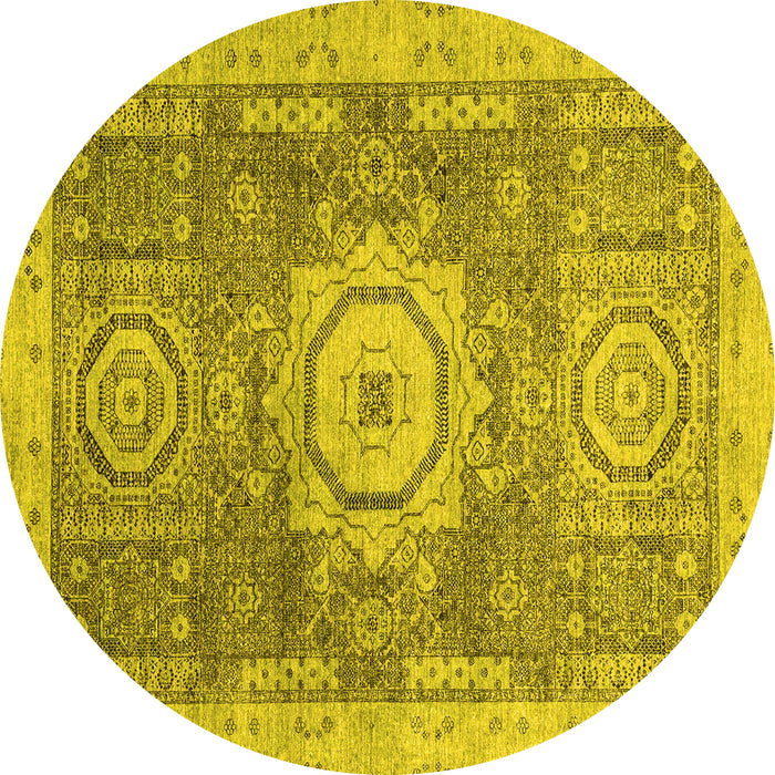 Round Abstract Yellow Modern Rug, abs2346yw