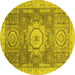 Round Abstract Yellow Modern Rug, abs2346yw