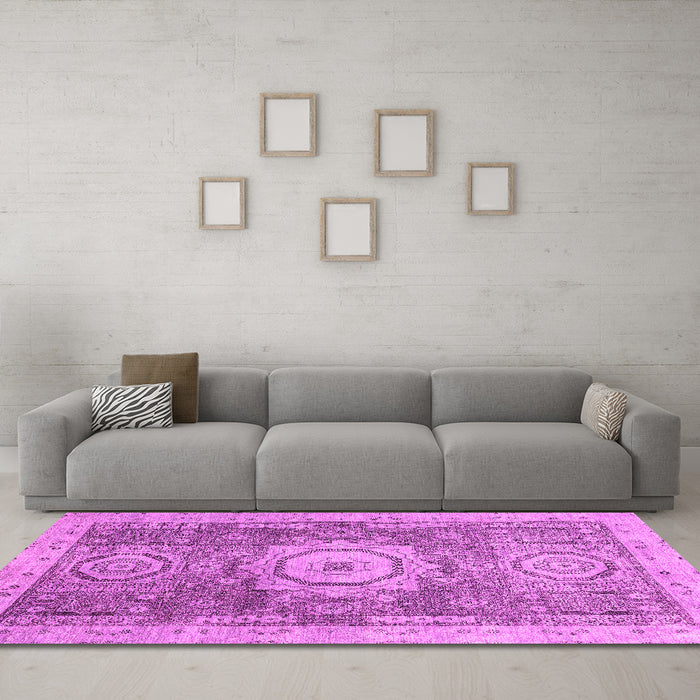 Machine Washable Abstract Pink Modern Rug in a Living Room, wshabs2346pnk