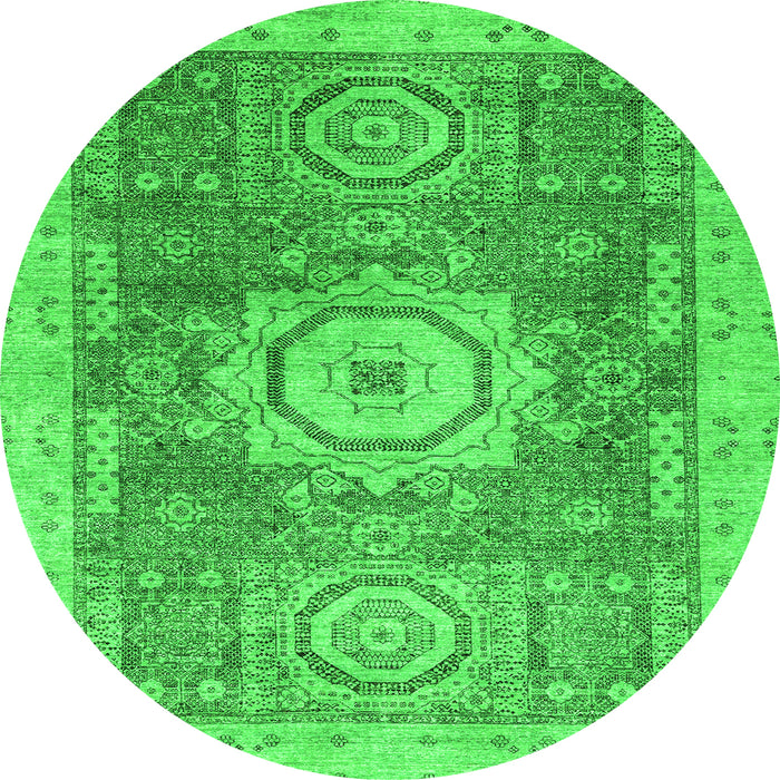 Round Machine Washable Abstract Green Modern Area Rugs, wshabs2346grn