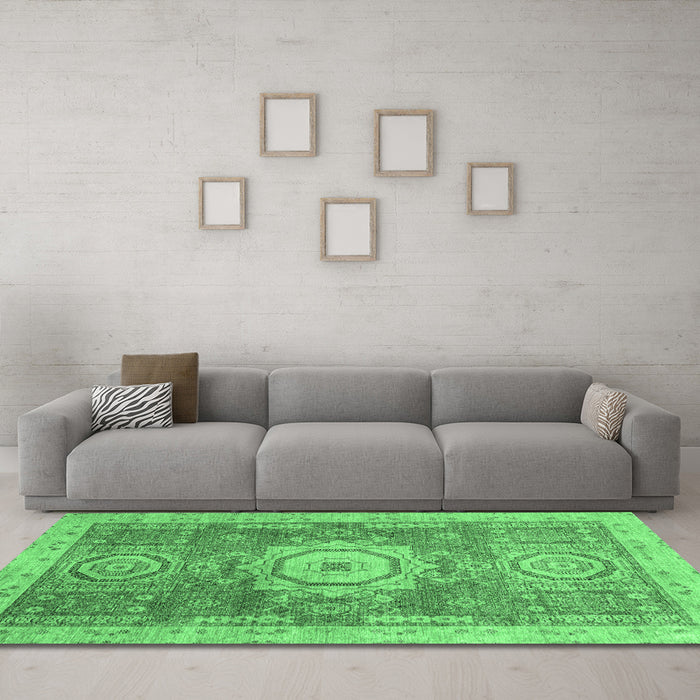 Machine Washable Abstract Emerald Green Modern Area Rugs in a Living Room,, wshabs2346emgrn