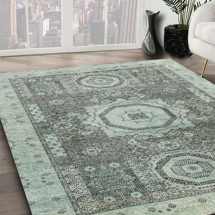 Abstract Hazel Green Modern Rug in Family Room, abs2346