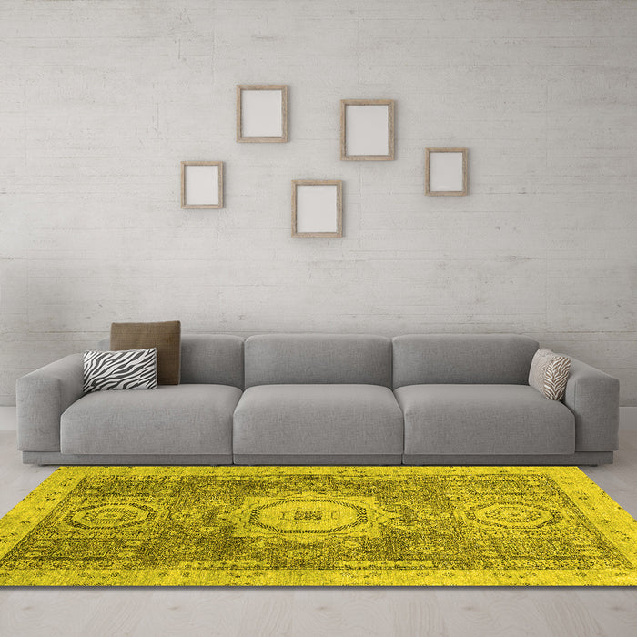 Machine Washable Abstract Yellow Modern Rug in a Living Room, wshabs2346yw