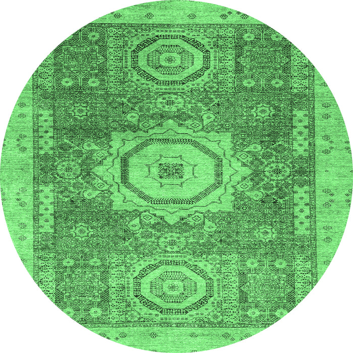 Round Abstract Emerald Green Modern Rug, abs2346emgrn