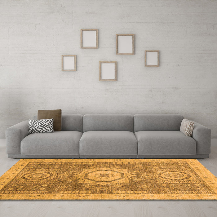 Machine Washable Abstract Orange Modern Area Rugs in a Living Room, wshabs2346org