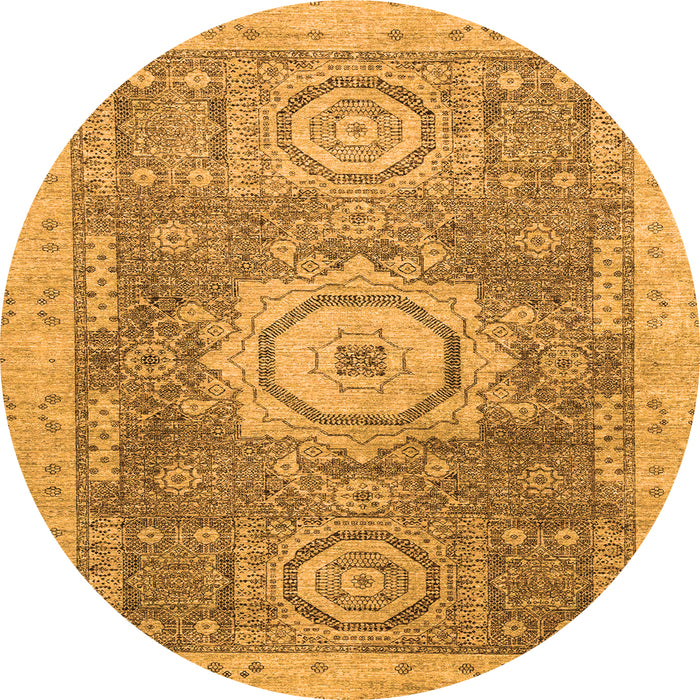 Round Machine Washable Abstract Orange Modern Area Rugs, wshabs2346org