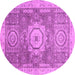 Round Machine Washable Abstract Pink Modern Rug, wshabs2346pnk