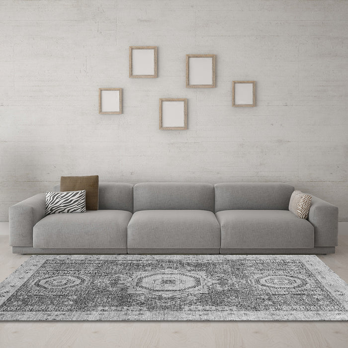 Machine Washable Abstract Gray Modern Rug in a Living Room,, wshabs2346gry
