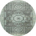 Round Machine Washable Abstract Hazel Green Rug, wshabs2346