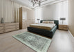 Machine Washable Abstract Hazel Green Rug in a Bedroom, wshabs2346