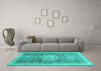 Machine Washable Abstract Turquoise Modern Rug, wshabs2346turq