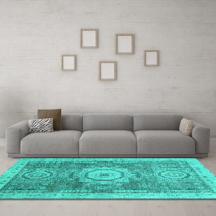 Machine Washable Abstract Turquoise Modern Area Rugs in a Living Room,, wshabs2346turq