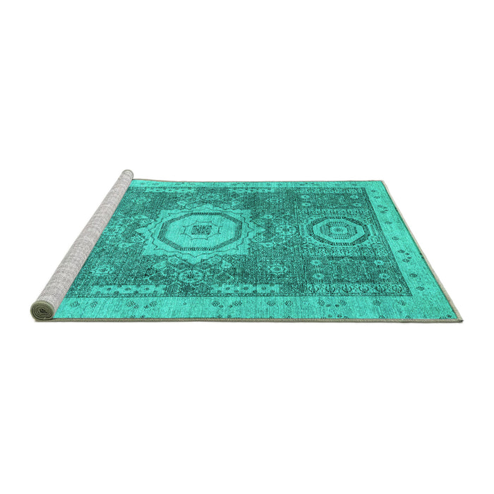 Sideview of Machine Washable Abstract Turquoise Modern Area Rugs, wshabs2346turq