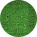 Round Machine Washable Abstract Green Modern Area Rugs, wshabs2347grn