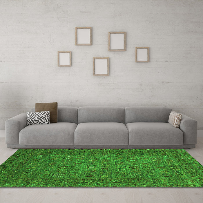 Machine Washable Abstract Green Modern Area Rugs in a Living Room,, wshabs2347grn