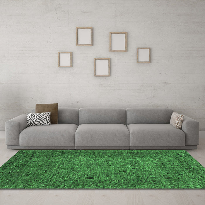 Machine Washable Abstract Emerald Green Modern Area Rugs in a Living Room,, wshabs2347emgrn