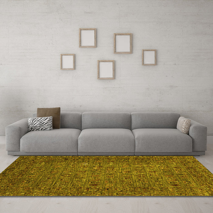 Machine Washable Abstract Yellow Modern Rug in a Living Room, wshabs2347yw