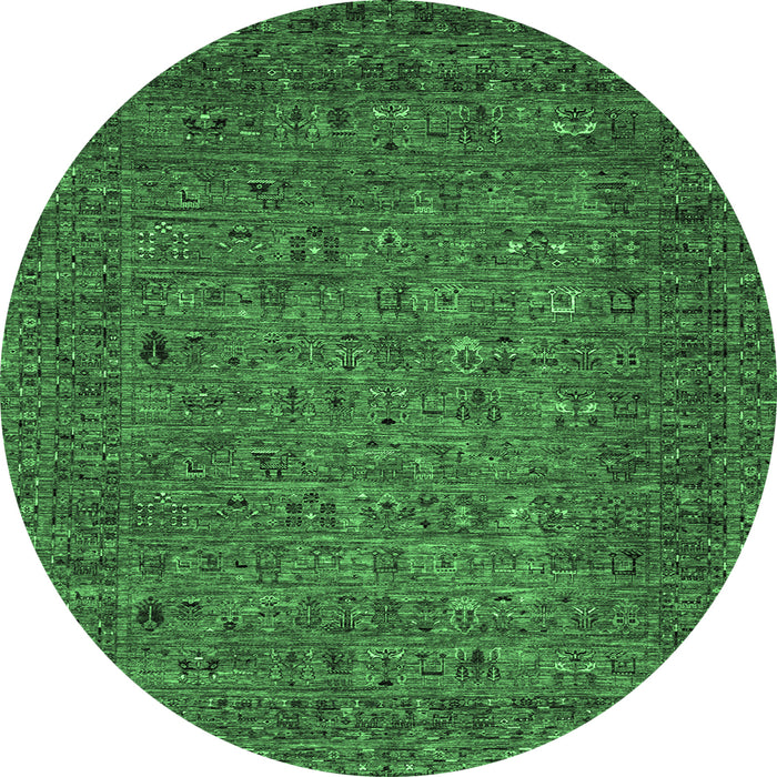 Round Machine Washable Abstract Emerald Green Modern Area Rugs, wshabs2347emgrn