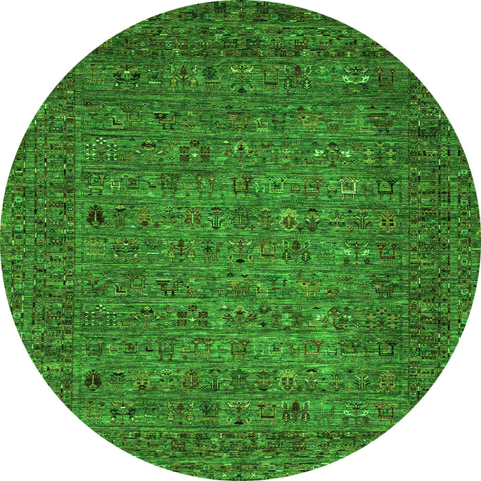 Round Abstract Green Modern Rug, abs2347grn