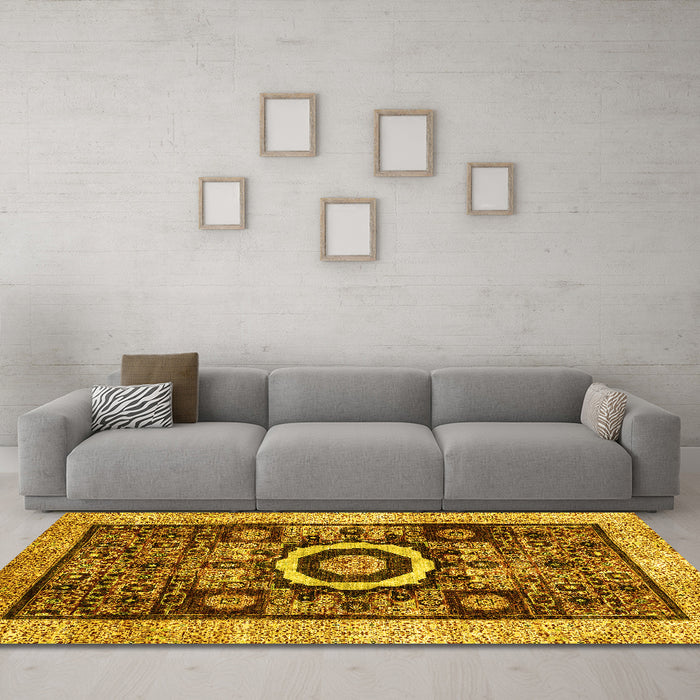 Machine Washable Abstract Yellow Modern Rug in a Living Room, wshabs2348yw