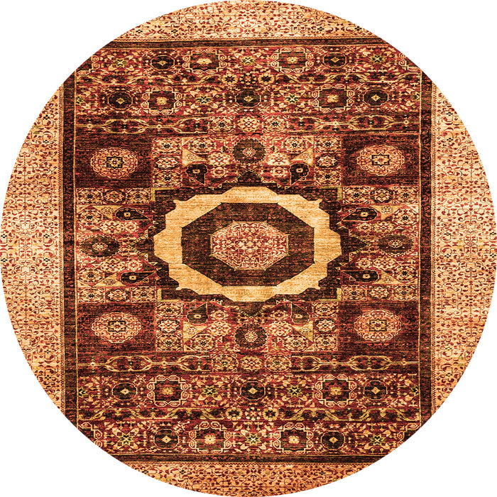 Round Machine Washable Abstract Orange Modern Area Rugs, wshabs2348org