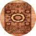 Round Machine Washable Abstract Orange Modern Area Rugs, wshabs2348org