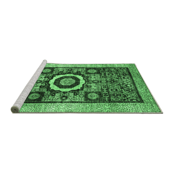 Sideview of Machine Washable Abstract Emerald Green Modern Area Rugs, wshabs2348emgrn