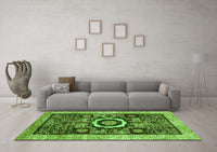 Machine Washable Abstract Green Modern Rug, wshabs2348grn