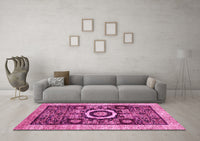 Machine Washable Abstract Pink Modern Rug, wshabs2348pnk