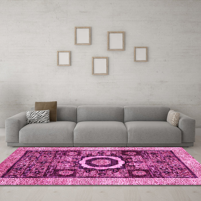 Machine Washable Abstract Pink Modern Rug in a Living Room, wshabs2348pnk