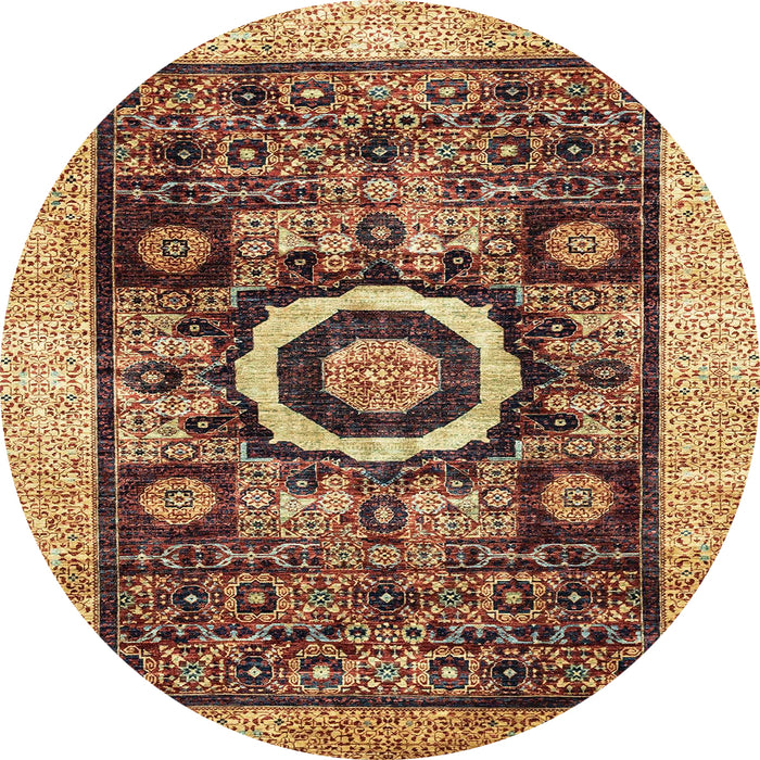 Round Abstract Saffron Red Modern Rug, abs2348