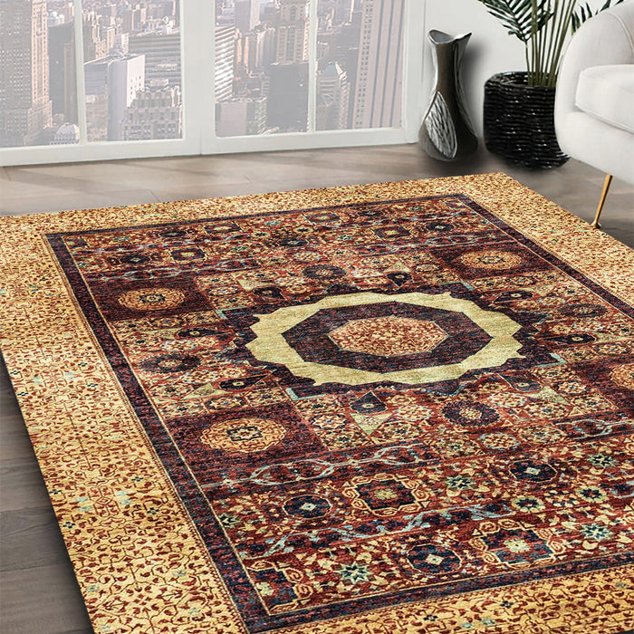 Abstract Saffron Red Modern Rug in Family Room, abs2348