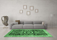 Machine Washable Abstract Emerald Green Modern Rug, wshabs2348emgrn