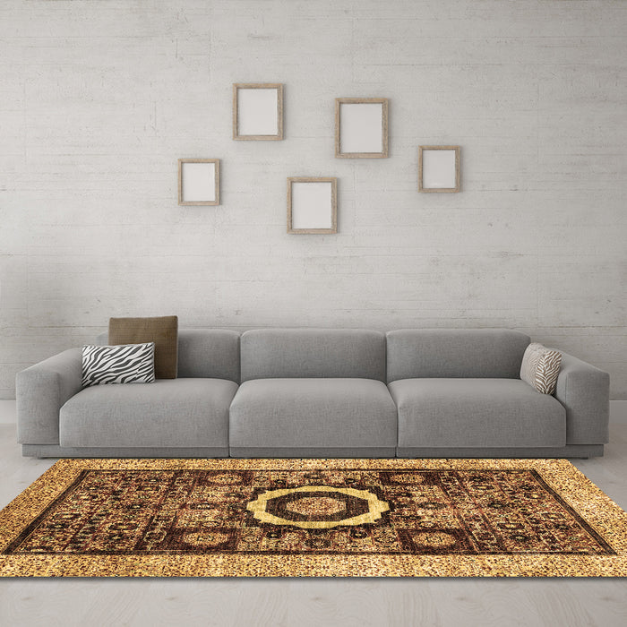 Machine Washable Abstract Brown Modern Rug in a Living Room,, wshabs2348brn