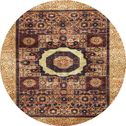 Round Machine Washable Abstract Saffron Red Rug, wshabs2348