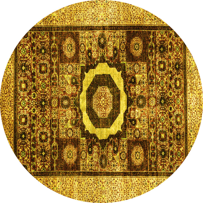 Round Machine Washable Abstract Yellow Modern Rug, wshabs2348yw