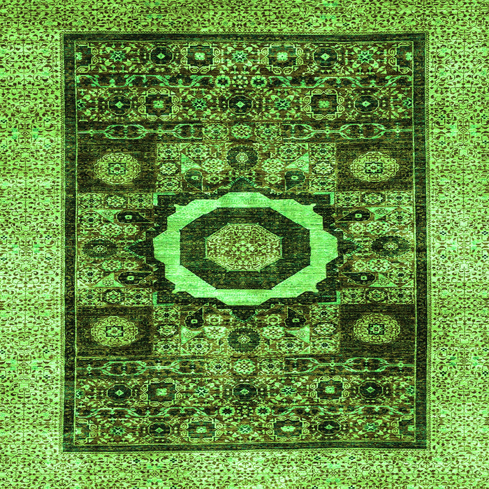 Square Machine Washable Abstract Green Modern Area Rugs, wshabs2348grn