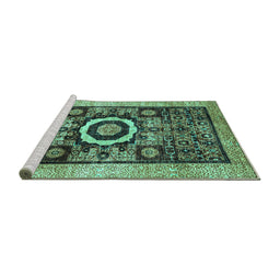 Sideview of Machine Washable Abstract Turquoise Modern Area Rugs, wshabs2348turq