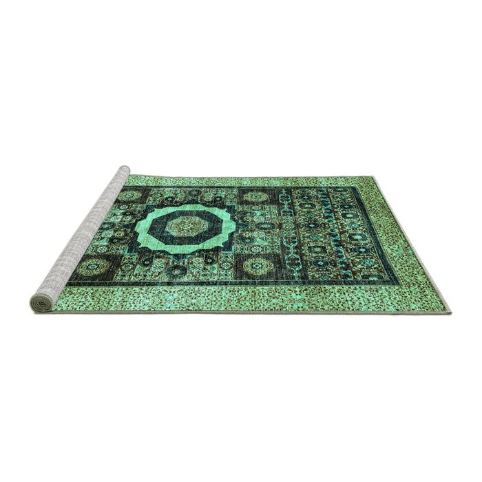 Sideview of Machine Washable Abstract Turquoise Modern Area Rugs, wshabs2348turq