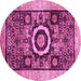 Round Machine Washable Abstract Pink Modern Rug, wshabs2348pnk