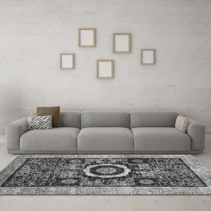 Machine Washable Abstract Gray Modern Rug in a Living Room,, wshabs2348gry