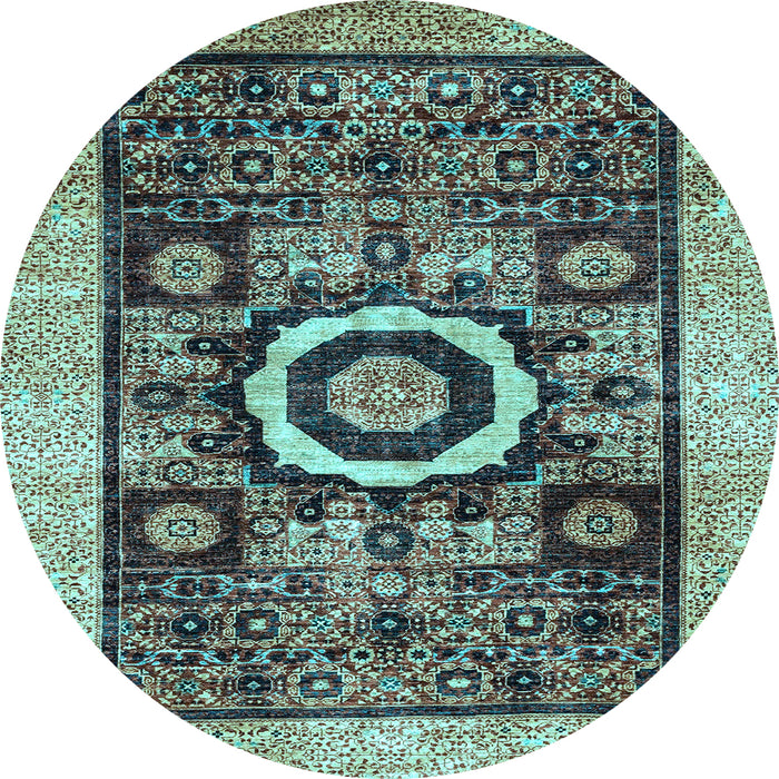Round Abstract Light Blue Modern Rug, abs2348lblu