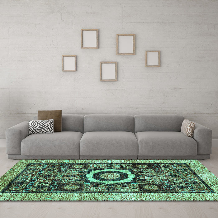 Machine Washable Abstract Turquoise Modern Area Rugs in a Living Room,, wshabs2348turq