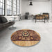 Round Machine Washable Abstract Saffron Red Rug in a Office, wshabs2348