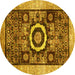 Round Abstract Yellow Modern Rug, abs2348yw