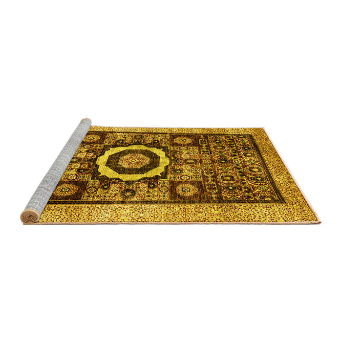 Sideview of Machine Washable Abstract Yellow Modern Rug, wshabs2348yw